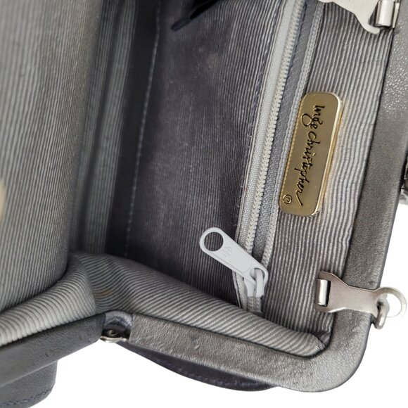Vtg Inge Christopher Evening Bag Gunmetal Gray Faux Leather Crossbody Baguette - Picture 11 of 11